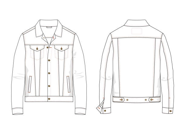 ilustrações de stock, clip art, desenhos animados e ícones de fashion technical sketch men denim jacket - denim jacket