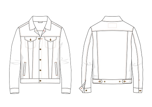 Jacket Plan View Fashion Technical Sketch Men Denim Jacket Stock Illustration - Download ...