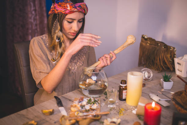 istock Woman making natural cosmetics, top view 898297448