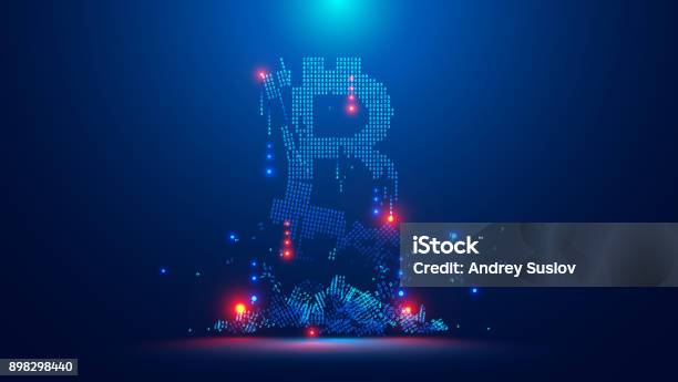 The Sign Or Symbol Of Bitcoin Consists Of Numbers Bitcoin Is Falling Apart And Falling Down The Collapse Of The Cryptocurrency A Digital Background Business Concept Stock Illustration - Download Image Now