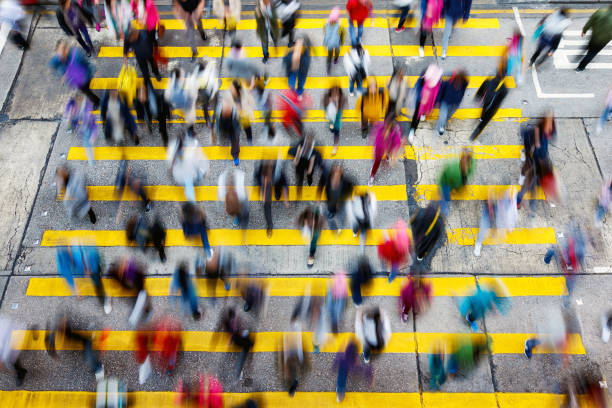 Busy pedestrian crossing at Hong Kong stock photo