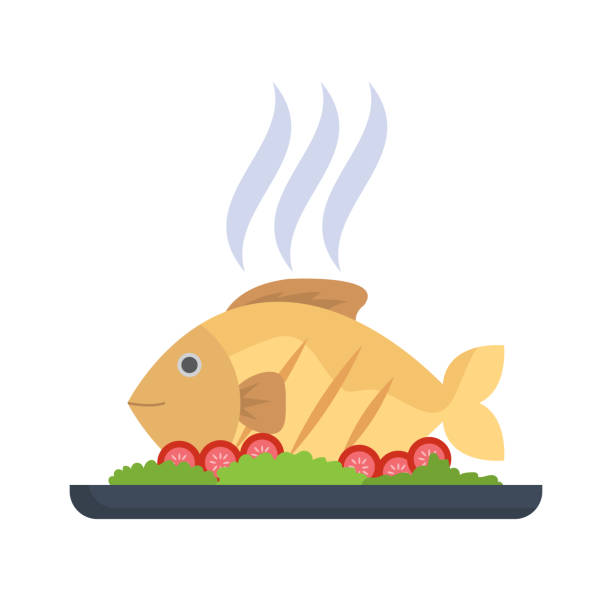 Grilled Fish Stock Illustration - Download Image Now - Fish, Seafood,  Grilled - iStock