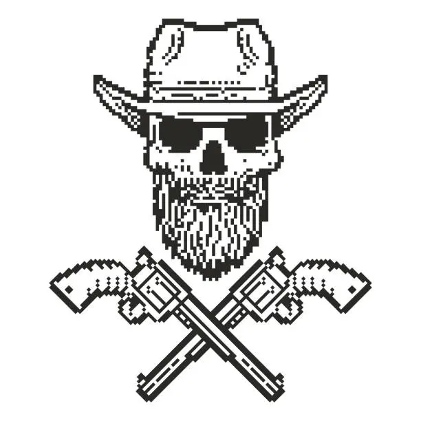 Vector illustration of pixel cowboy skull