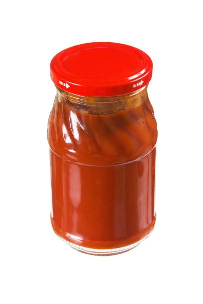jar 토마토색 페이스트로 - relish jar condiment lid 뉴스 사진 이미지