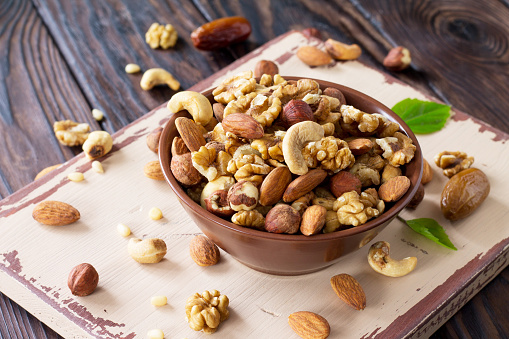 Almond seeds in a glass bowl