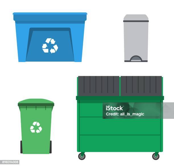 Thrash And Recycling Can Garbage Container Set Stock Illustration - Download Image Now - Industrial Garbage Bin, Garbage Bin, Illustration