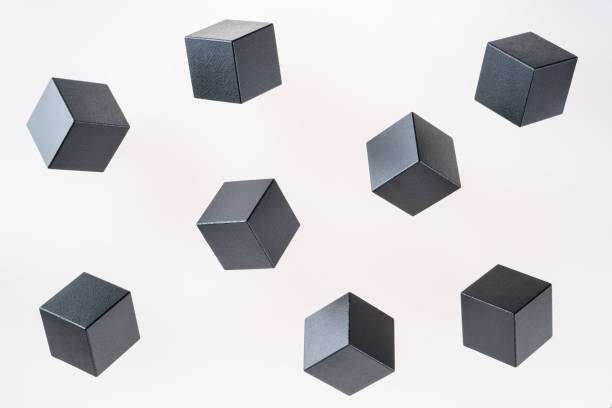 istock Black wooden cube shapes are floating. Concept of creative, logical thinking. Abstract geometric real floating wooden cube. 898315218