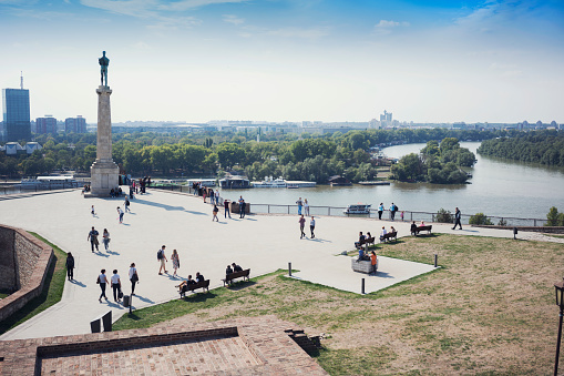 View from Belgrade fortress Kalemegdan to the delta of Danube and Sava