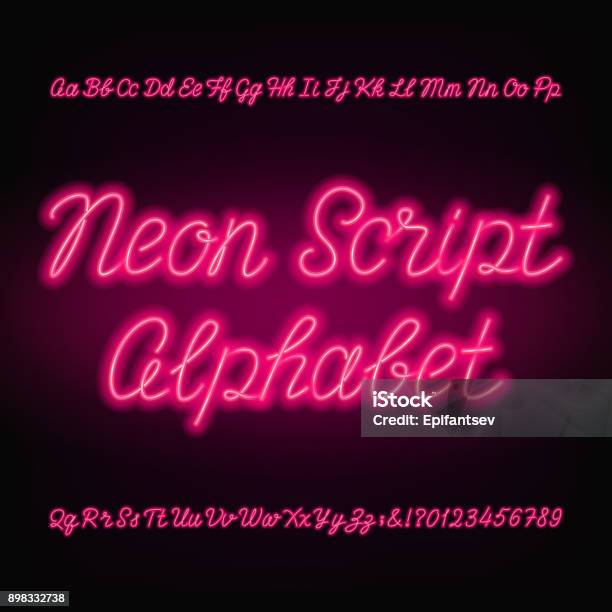 Neon Script Alphabet Font Handwriting Neon Uppercase And Lowercase Letters Stock Illustration - Download Image Now