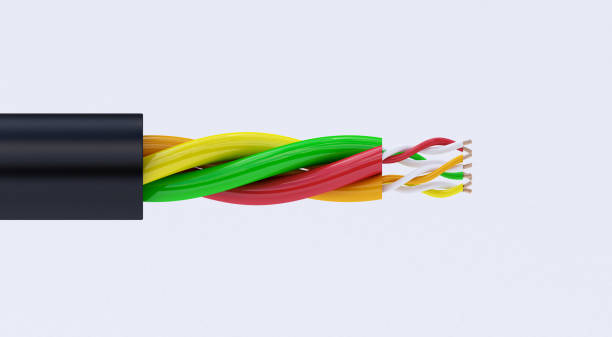 istock 3D rendering of copper electric wire. cable in multi-colored insulation 898341060