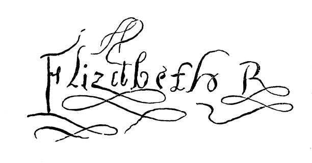 illustrazioni stock, clip art, cartoni animati e icone di tendenza di firma di elisabetta i d'inghilterra - queen elizabeth