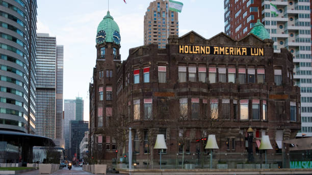 View of the famous hotel New York at the Kop van Zuid in Rotterdam, the place where emigrants left Europe to go to America