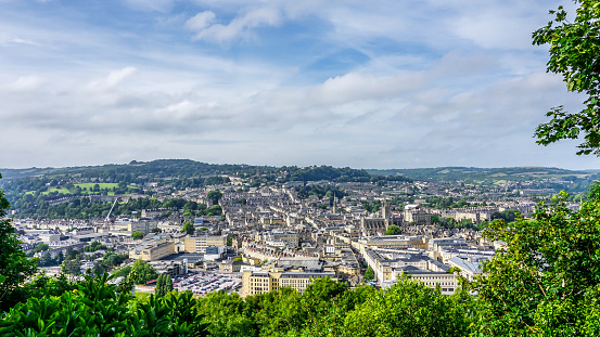 View from the hill top over the city of Bath