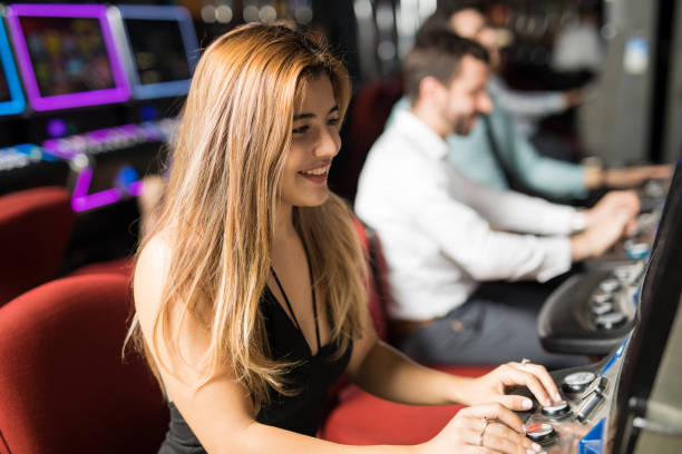 Young woman having fun in a casino