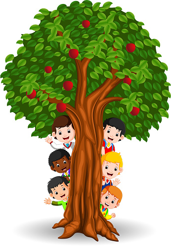 Apple Tree Raz Kid Kids Playing In An Apple Tree Stock Illustration - Download Image Now ...