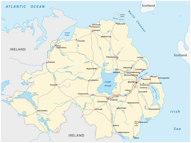 ilustraciones, imágenes clip art, dibujos animados e iconos de stock de mapa de carreteras de irlanda del norte - northern ireland