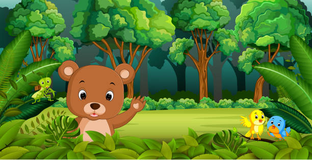 ilustrações de stock, clip art, desenhos animados e ícones de baby bear in the forest - bear animal kissing forest