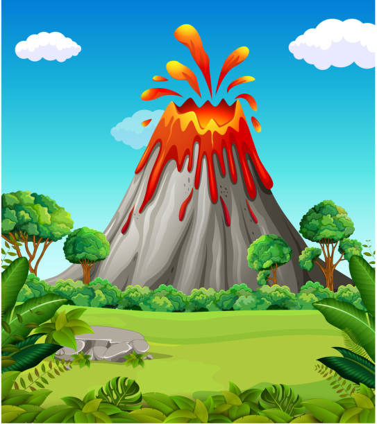 Nature scene of volcano eruption illustration of Nature scene of volcano eruption volcanics stock illustrations
