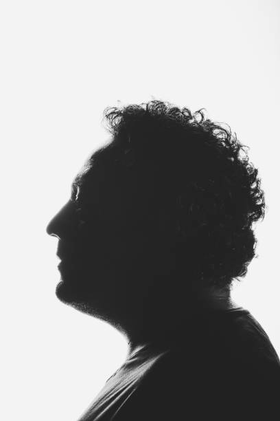 male profile silhouette - portrait human face men overweight imagens e fotografias de stock