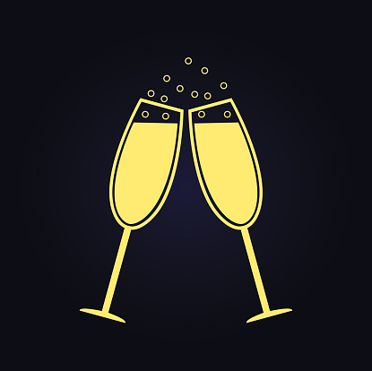 Two champagne glasses. Vector. Free space for text or advertising.