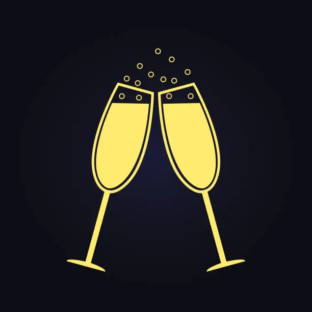 Vector illustration of Two champagne glasses. Vector. Free space for text or advertising