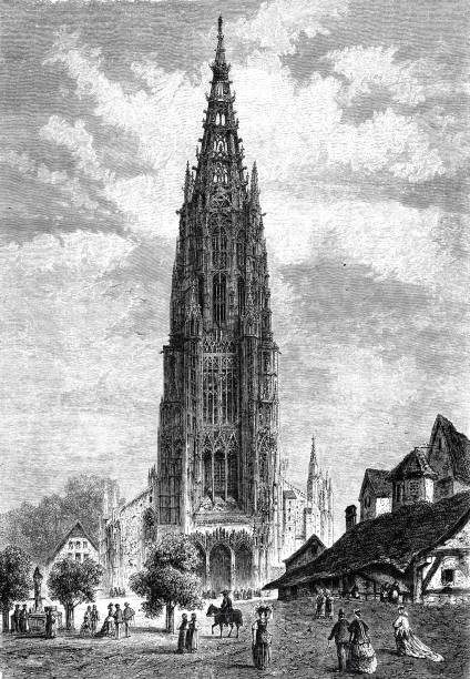 The Ulm Cathedral, highest church on earth Illustration from 19th century ulm germany stock illustrations
