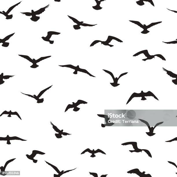 Flying Birds Tiled Pattern Freedom Sign Background Animal Wildlife Stock Illustration - Download Image Now