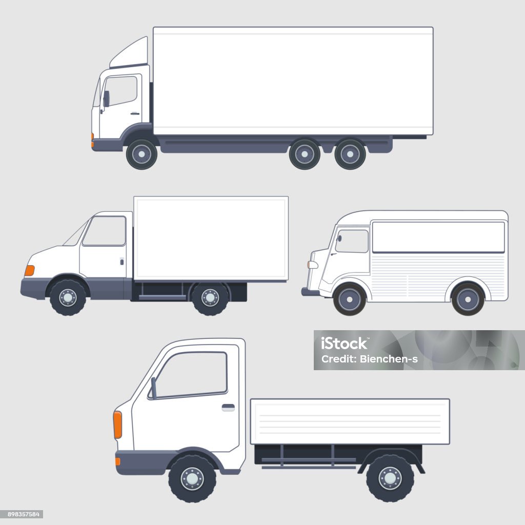 Set of different  trucks and van. Truck bodies Set of different  trucks and van. Truck bodies. Vector illustration Semi-Truck stock vector