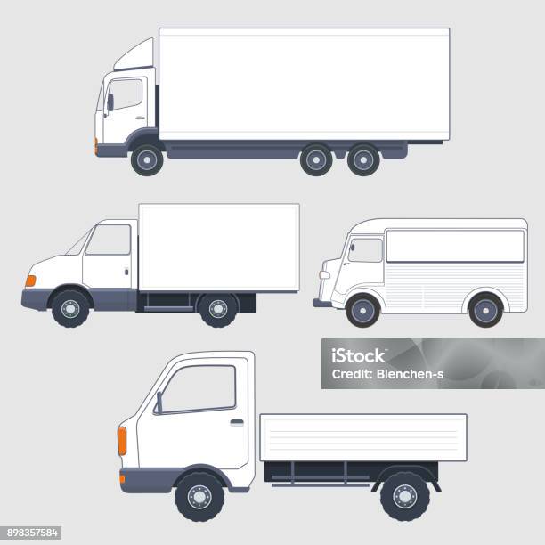 Set Of Different Trucks And Van Truck Bodies Stock Illustration - Download Image Now - Semi-Truck, Food, Back