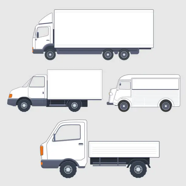 Vector illustration of Set of different  trucks and van. Truck bodies