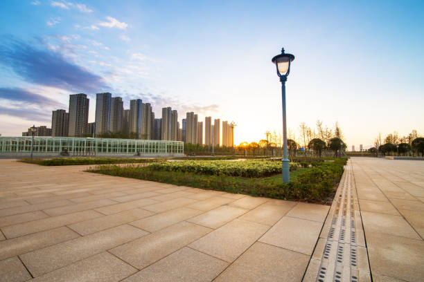 istock Panoramic skyline and buildings with empty concrete square floor 898358526