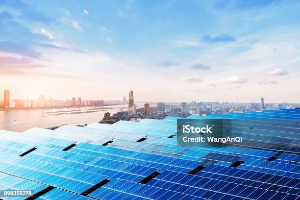 Skyscrapers And Solar Panels China Nanchang City Landscape Stock Photo - Download Image Now