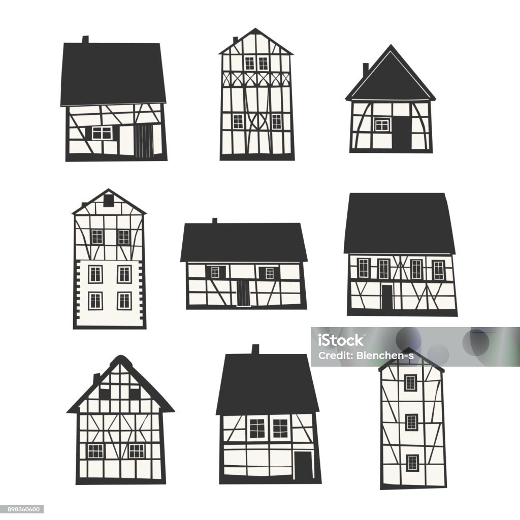 Set of Traditional Half Timbered Houses. Set of Traditional Half Timbered Houses. Vector illustration. Half-Timbered stock vector