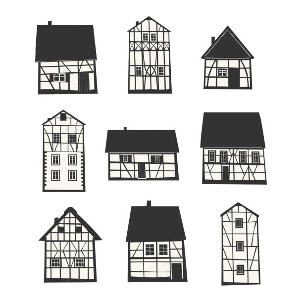 Set of Traditional Half Timbered Houses. Set of Traditional Half Timbered Houses. Vector illustration. germany illustrations stock illustrations