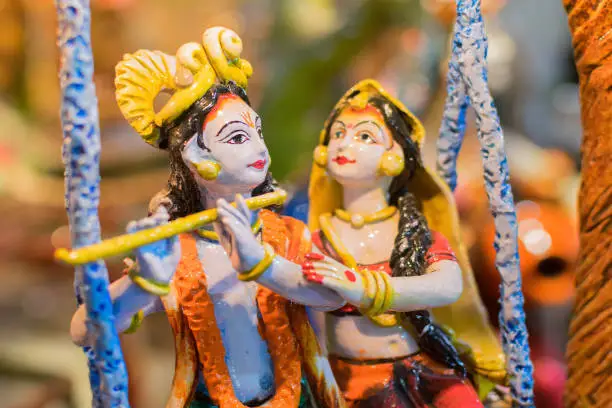 Radha and Lord Krishna in romantic mood, handicrafts on display during the Handicraft Fair in Kolkata - the biggest handicrafts fair in Asia.