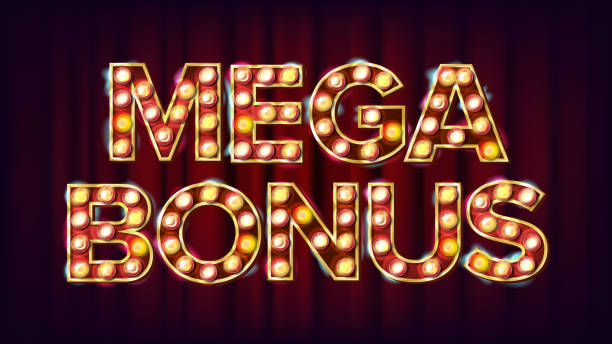 istock Mega Bonus Banner Vector. Casino Vintage Golden Illuminated Neon Light. For Slot Machines Signboard Design. Fortune Illustration 898364268