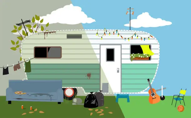 Vector illustration of Renovate a trailer home