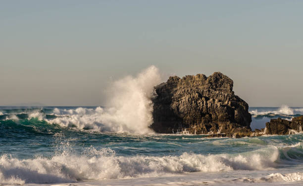 Waves blast against rock in atlantic coast in Portugal
