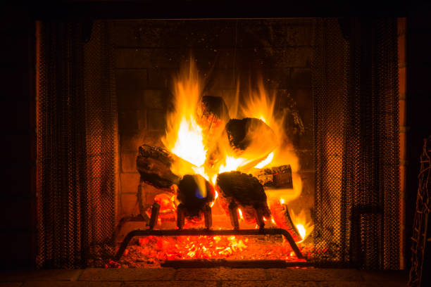 Crackling Log Fire stock photo