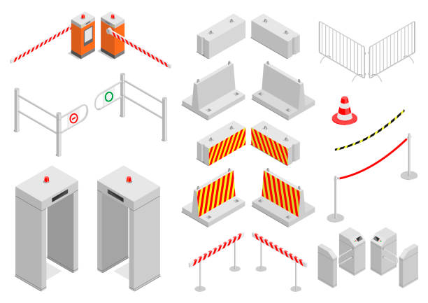 набор элементов инфраструктурной безопасности - industry pacific northwest usa built structure stock illustrations