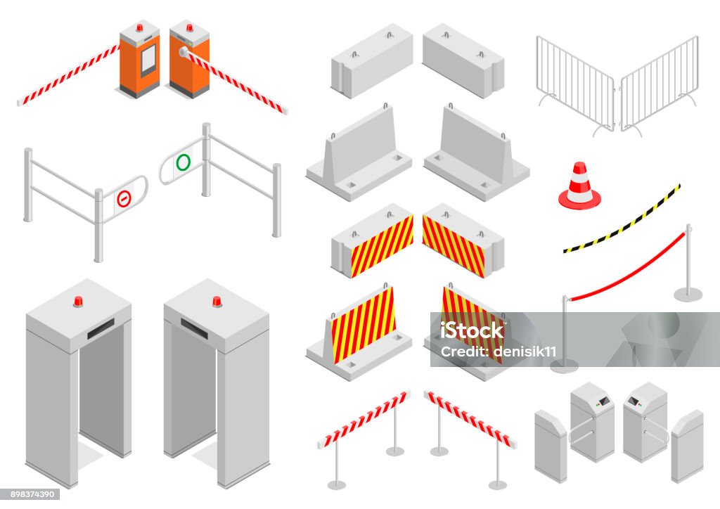 Set of elements infrastructure security Set of elements infrastructure city safety and security. Different control systems . Isometric. Vector graphics Isometric Projection stock vector