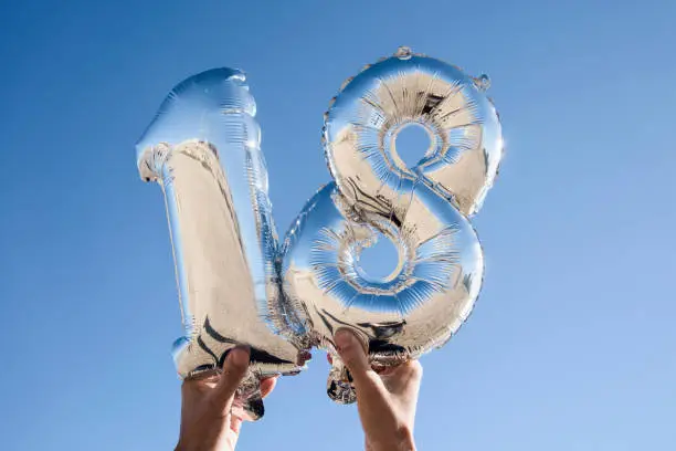 Photo of number-shaped balloons forming the number 18