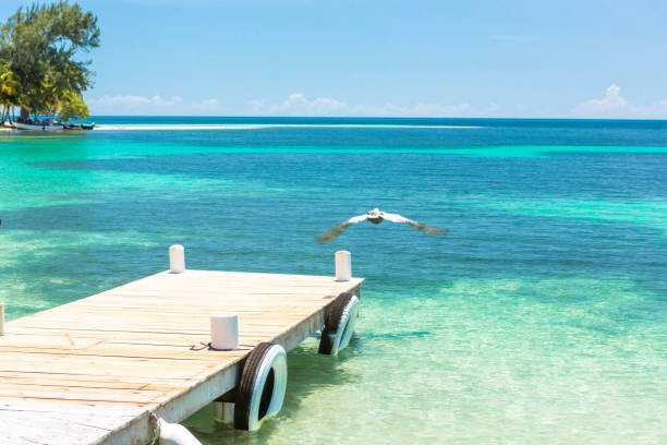 Oakridge town built along Water with many houses built over water on the East End of Roatan in the Bay Islands Honduras