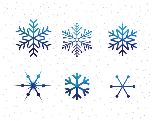 illustrazioni stock, clip art, cartoni animati e icone di tendenza di set di icone del vettore neve di natale. sfondo geometrico astratto - dandelion snow immagine