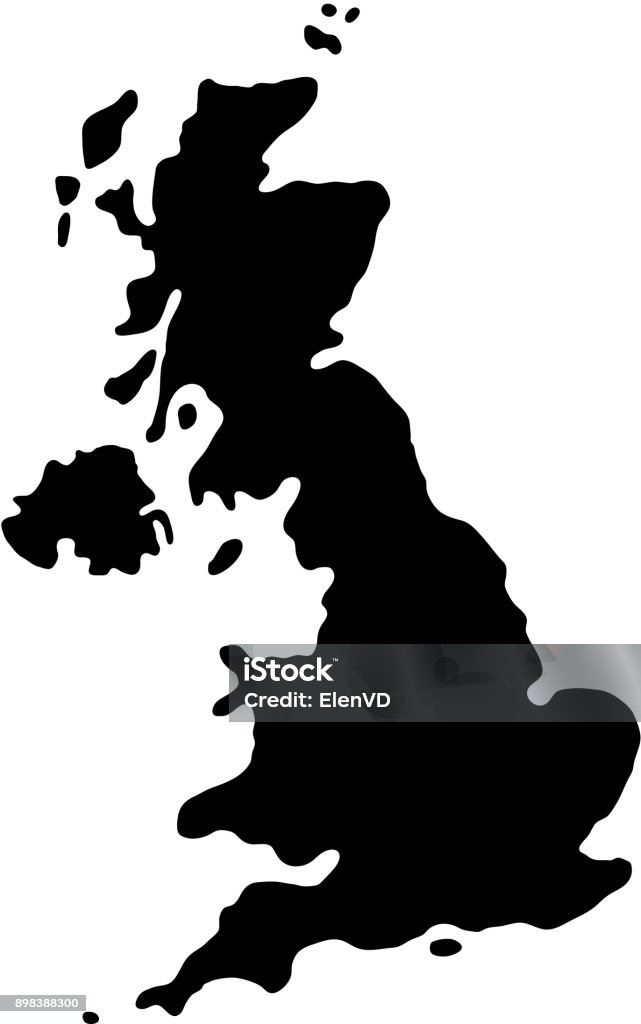 black silhouette country borders map of Great Britain on white background of vector illustration UK stock vector