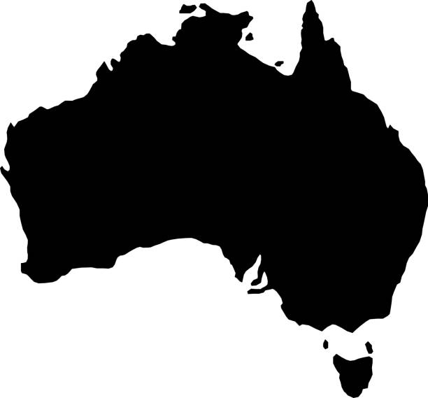 черный силуэт страны граничит с картой австралии на белом фоне векторной иллюстрации - австралия австралазия stock illustrations