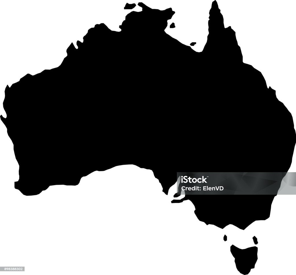 black silhouette country borders map of Australia on white background of vector illustration Australia stock vector
