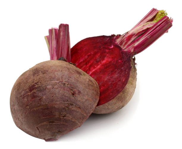 pieces red beet isolated on white background stock photo
