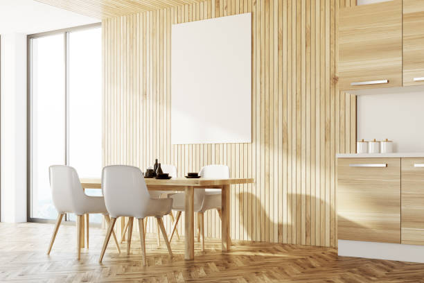 istock Wooden dining room corner with a poster 898395386