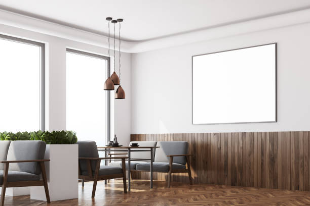 istock White cafe interior corner, poster close up 898396754